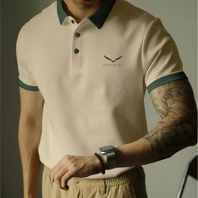 Resim Erkekler için EAGLECAT Minimalist Gömlek - İş Gündelik Kısa Kollu Golf ve Tenis Üstü Kuş İkon Tasarımıyla, Hafif Polyester Kumaş, Düğmeli Yaka, Yeşil ve Beyaz Aksanlar 