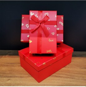 Resim Dikdörtgen 3'lü Kırmızı Hediye Kutusu - 9055205645045do 
