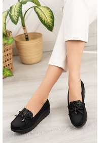 Resim EPAAVM - Dili Taşlı Dolgu Taban Ortopedik Ped Siyah Kot Kadın... 