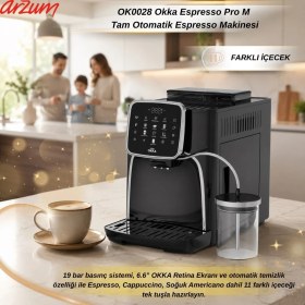 Resim Arzum OK0028 Okka Espresso Pro M Tam Otomatik Espresso Makinesi, 11 Sıcak ve Soğuk Içecek, Krom 
