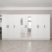 Resim Minar Kale 8 Kapak Aynalı 4 Çekmece Zincir Dolap - Beyaz 