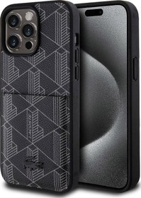 Resim Apple Uyumlu iPhone 15 Pro Max Kılıf Lacoste Lisanslı Magsafe Özellik Pu Deri Görünüm Kartlıklı Lacivert 