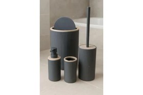 Resim Storemax Quardi Banyo Seti Modern Çizgili - 7 Litre Kova 4 Parça Banyo Çöp Kovası Seti (Gri) 
