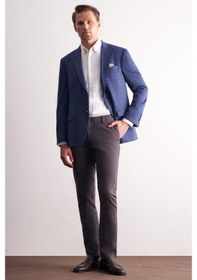 Resim İmza Koyu Lacivert Mono Yaka Kareli Desen Esnek 4 Drop Comfort Fit Classic Ceket 1002255156 Koyu Lacivert 