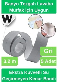 Resim Premium Su Geçirmez Önleyici Yalıtım Küf Mutfak Banyo Lavabo Gri Kenar Şerit Bant 3.2m 5 Adet 