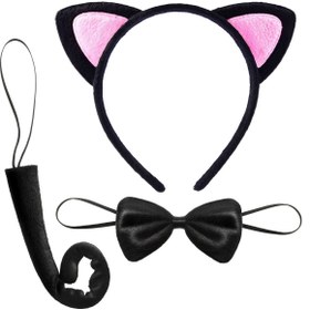 Resim AyrStore Kedi Kulak Taç Kuyruk Ve Papyon 3 Lü Set Çocuk Boy Pembe Renk 
