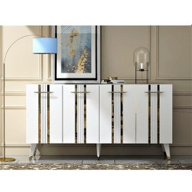 Resim Vienna Dört Kapaklı Altın-Kulp Beyaz Ayaklı Konsol Beyaz-altın 