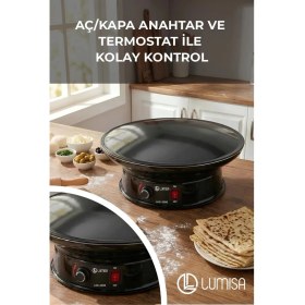 Resim Lumisa Home Elektrikli Katmer ve Gözleme Sacı LKS-2000 Termostatlı Emaye Yüzeyli 52 cm Büyük Boy (1500 Watt) 