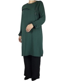 Resim Ece Giyim Kadın Önü Düğme Ve Dikiş Detaylı Spor Tunik Jenna18 Zümrüt 