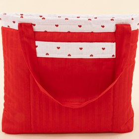 Resim Bebek Bakım Çantası - Kırmızı Saten - Kırmızı Kalp 