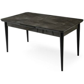 Resim Ortadan Açılır Büyüyen Yemek Masası Siyah Mermer Desen 90x160cm Mermer Desen 