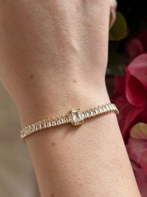 Resim Dikdörtgen Taş Detaylı Gold Bileklik 