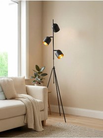 Resim Horion Tripod Lambader 3 Başlıklı, Ayarlanabilir, Metal Gövde Siyah, Beyaz, Eskitme Gold Siyah 