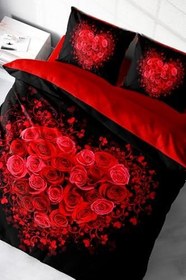 Resim MONOHOME King Size Pamuk Saten Çift Kişilik Nevresim Takımı Rose Heart Black, MONOHOME69780 