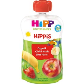 Resim Hipp Organik Çilekli & Muzlu Elma Püresi 100 gr 