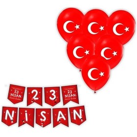 Resim 23 Nisan Süsleri 23 Nisan Zigzak Banner Ve Ay Yıldız Baskılı Balo 