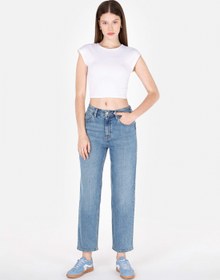 Resim Straight Fit Kadın Light İndigo Denim Jean Fermuarlı Pantolon 