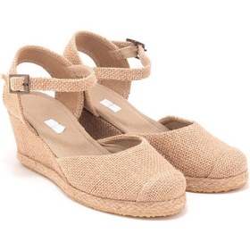 Resim Star Tombis Gerçek Elişi Keten Hasır Espadril Burnu Hasırlı Arkası Açık Dolgu Topuk Handmade Hasır 