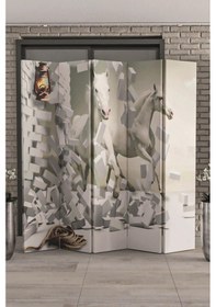 Resim Beyaz Atlar Baskılı Paravan Oda Bölme 5 Kanat 552150 