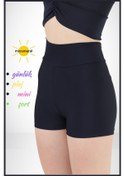 Resim Kadın Lacivert Yüksek Bel Toparlayıcı İç Göstermeyen Boxer Şort Deniz, Havuz & Günlük Kullanım Lacivert 