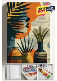Resim Sayılarla Boyama Seti Numaralı Tuval Fırça Boya Dahil Kasnaklı Set 50x70 Cm - Yeşil Vazo Kadın 