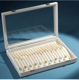 Resim Willowhaven Siyah Mücevher Organizatörü: 20 Kancalı Şeffaf Kapaklı Kadife Tepsili Kolye Askısı 