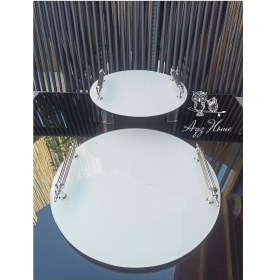 Resim Beyaz Cam 2 Li Söz Nişan Tepsisi /isteme Kahve Sunum - Söz Nişan Yüzük Tepsisi 