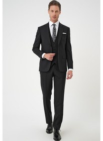 Resim Efor Slim Fit Düz Esnek Yelekli Klasik Siyah Takım Elbise Tk 894 Siyah 
