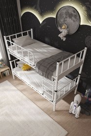 Resim ARGİMO Zambak Genç Çocuk Yatak Odası Metal Ranza Ve Karyola 90x190 Beyaz 