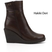 Resim Gönderi R Kahverengi Fermuarlı Dolgu Topuklu Hakiki Deri Bot kahverengi 