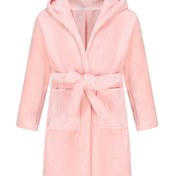 Resim Kız Çocuklar İçin Kapüşonlu Polar Kürklü Bornoz, Tüylü Mercan Polar Bornoz, Kalın Sıcak Ev Giysisi, Rahat Stil Sonbahar Kış Dört Mevsim Pijama Cebiyle 