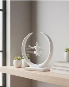 Resim Mey İthalat 3d Zen Heykeli Beyaz Ay İçinde Meditasyon Figürü Dekoratif Obje 
