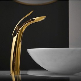 Resim Fause Yüksek Çanak Lavabo Bataryası Leaf Altın Ksl103-G 