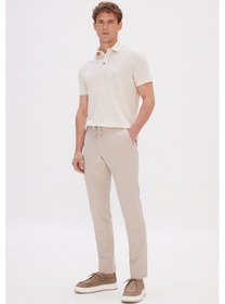 Resim AC&Co / Altınyıldız Classics Erkek Bej Slim Fit Dar Kesim Beli Bağlamalı Yan Cep Gofre Desenli Pantolon Bej 