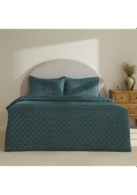 Resim Karaca Home Granel Çift Kişilik Kadife Yatak Örtüsü Petrol Petrol 