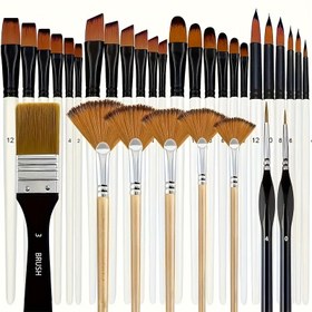 Resim 32 Parça Sanatçı Fırça Seti, Akrilik, Yağlı, Su Kalem, Guaj için Çok Fonksiyonlu Naylon Tüyleri - Yuvarlak, Açı, Düz, Fan, Detay Fırçaları İçerir - Öğrenciler ve Başlangıçlılar için İdeal - Sanat Malzemeleri 