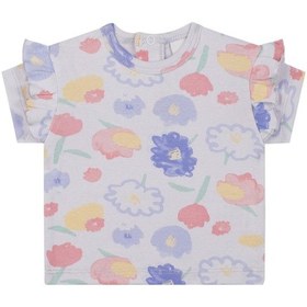 Resim Antebies Organik Lila Suluboya Çiçek Desenli Fırfırlı Kısa Kollu Kız Bebek Tshirt Şort Takımı Mor 