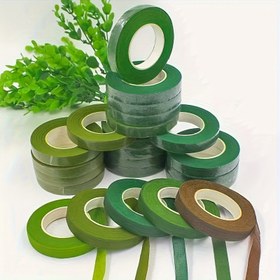 Resim 3 adet Yeşil Çiçekli Bant - Dayanıklı Dokuma Kağıt Yapıştırıcı, DIY El Sanatları, Çiçek Süslemesi ve Çelenkler için İdeal, Buketler için Çiçek Gövdeleri 