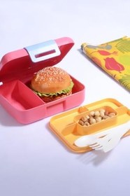 Resim Kendinden Kaşık ve Çatallı 5 Bölmeli 2 Katlı Beslenme Kutusu (PEMBE) 