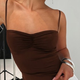 Resim Kadınlar İçin Yazlık Düz Renkli Büzgülü Dar Kesim Spagetti Askılı Atlet - Yüksek Esneklikte Polyester ve Elastan, Göğüs Pliseli Seksi Uyumlu Tasarım, Her Mevsime Uygun Stil 