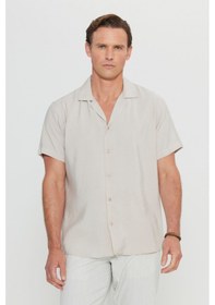 Resim AC&Co / Altınyıldız Classics Erkek Bej Yumuşak Dokulu Comfort Fit Rahat Kesim Hawai Yaka Gömlek Bej 