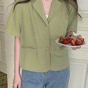 Resim Kadın Yaz Kısa Kollu Blazer - Şık Düğmeli Gömlek, Yaka Yaka, Hafif Bol Kesim, Düz Renk, Günlük veya Ofis Giyim için Mükemmel, Yaz Blazer | Şık Kısa Kollu | Hafif Ceket 