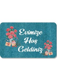 Resim Dijital Baskılı Hoş Geldiniz Yazılı Çiçek Desenli Kapı Önü Paspası İç Ve Dış İçin Yıkanabilir Kaymaz Beyaz 