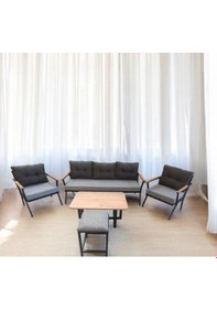 Resim Pilocca Bahçe Balkon Mobilyası Antrasit Gri 3+1+1 Sehpa Gri Pul Antrasit - Gri 