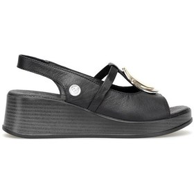 Resim Mammamia D26ys-5045 Kadın Hakiki Deri Dolgu Topuk Sandalet Siyah 