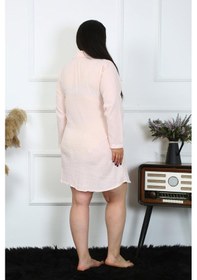 Resim Akbeniz Kadın Büyük Beden Pamuk Dokuma Düğmeli Uzun Kol Pembe Tunik Gecelik 12201-pembe Pembe 