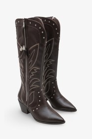 Resim İNNABUTİKK Custan Kadın Western Çizme - Kahve 