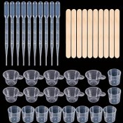 Resim 40 parça epoksi reçine döküm araçları seti, 10 adet ahşap çubuk, 10 adet karıştırma bardağı, 10 adet 30ml ölçüm bardağı, 10 adet plastik damlalık, 10 adet ahşap çubuk, 10 adet karıştırma bardağı içerir, Başlangıç seviyesi DIY reçine araçları seti 