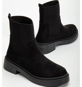 Resim Kadın Kalın Taban Siyah Süet Elastik Yan Bantlı Günlük Bot Resimdeki Renk 