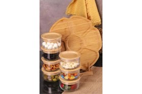 Resim Bambum Duo - 7'li Dönen Tepsili Bambu Silikonlu Kapaklı Hava Aldırmaz Cam Kahvaltılık 300 ml 
